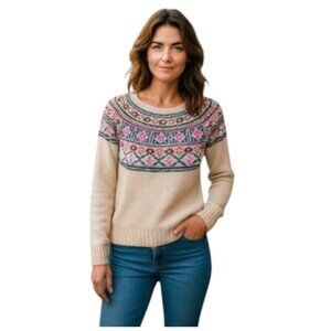 Eagle Outfitters Medium Fair Isle Wool Sweater Beige Pink Blue Red